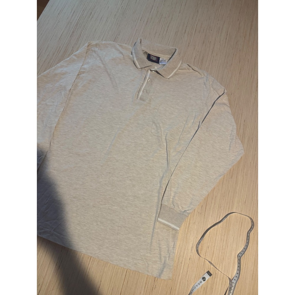 Faded Glory Mens Long Sleeve Polo Shirt Oatmeal Heather Gray Size M Pocket 44